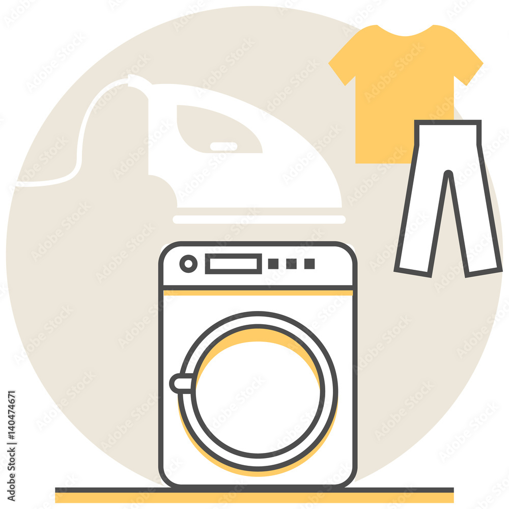 Poster laundry room - infographic icon elements from hostel services set. flat thin line icon pictogram for