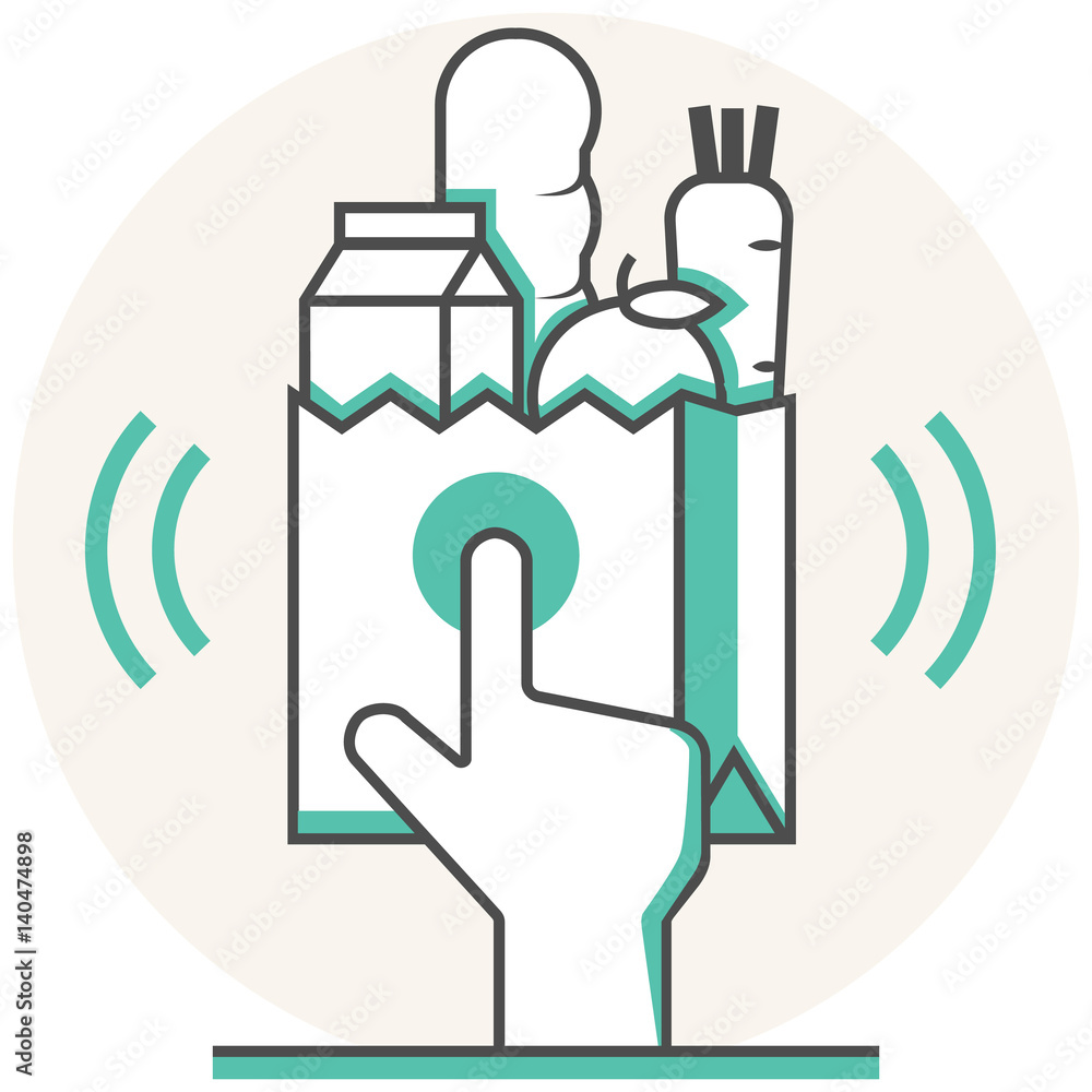 Poster online grocery - infographic icon elements from grocery shopping set. flat thin line icon pictogram 