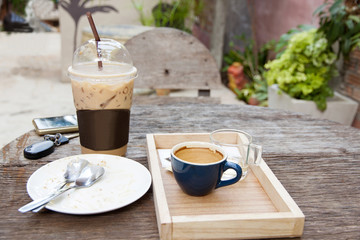 Emty cake and empty hot espresso