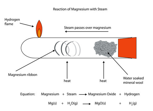 Fully labelled illustration of magnesium reaction with steam