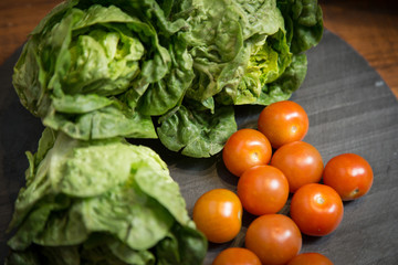 Ingredients for cherry tomato salad and lettuce