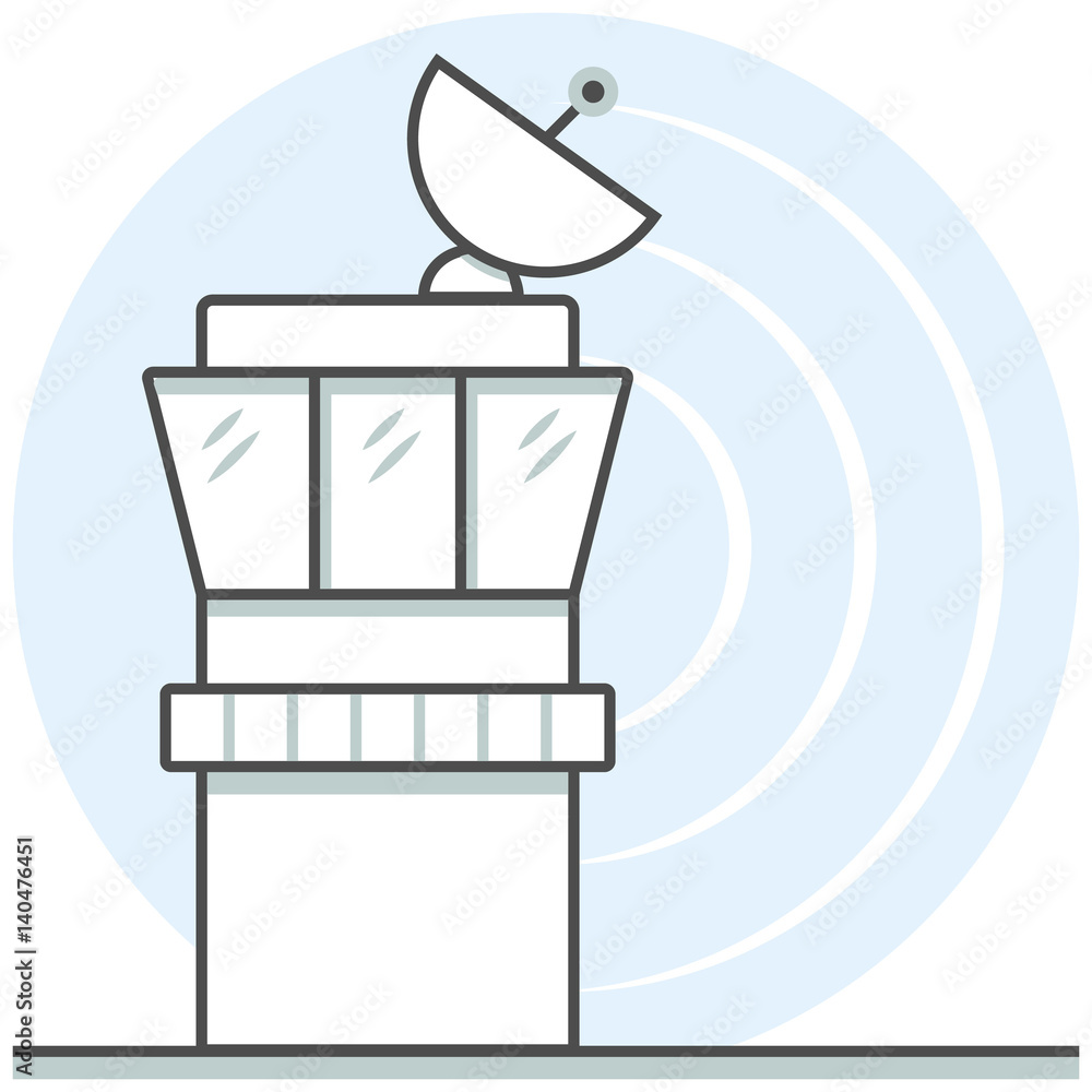 Poster air traffic control tower - infographic icon elements from aircraft and airport set. flat thin line 