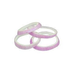 Sliced red onion rings isolated on white background cutout