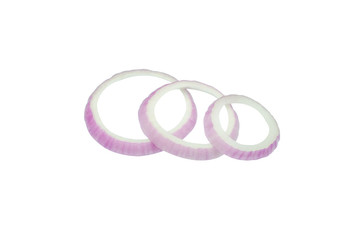 Sliced red onion rings isolated on white background cutout