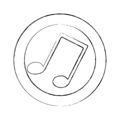 blurred silhouette circular frame with musical note vector illustration