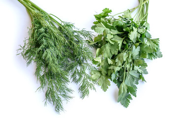 Parsley with dill on white background