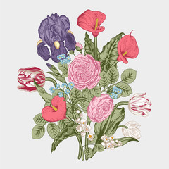 Bouquet of flowers. Floral background. Vector illustration.