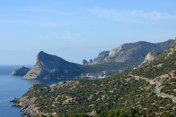 View from Palvani-Oba mountain towards Novy Svet location, Crimea, Russia.