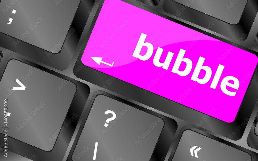 Poster button with bubble word on computer keyboard keys