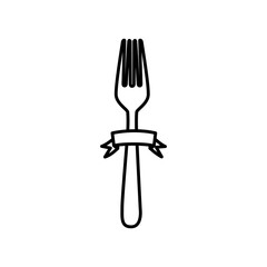 silhouette cutlery fork kitchen element with ribbon vector illustration