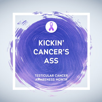 Testicular Cancer Awareness Creative Grey and Purple Poster. Brush Stroke and Silk Ribbon Symbol. National Testicular Cancer Awareness Month Banner.