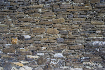 Ancient old dark irregular stone wall