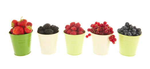 Buckets soft fruit isolated over white