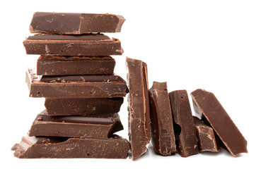 Dark chocolate on a white background