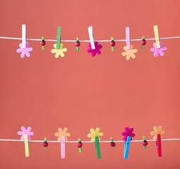  lothespins thread spring backround. High resolution photo.