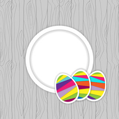 easter card template with eggs and place for inscription on the seamless wood background