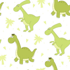 Cute seamless pattern with funny dinosaurs. vector illustration.