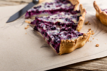 Berry pie layered with custard