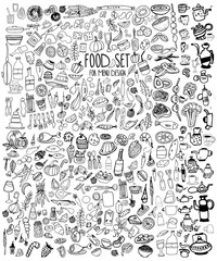 Hand drawn food elements. Set for menu decoration. 