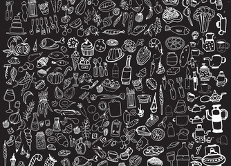 Hand drawn food elements. Set for menu decoration. 