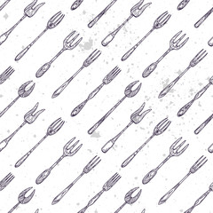 Seamless texture. Repeated pattern. Ornament with forks. Texture with cutlery. Nice background for your projects.