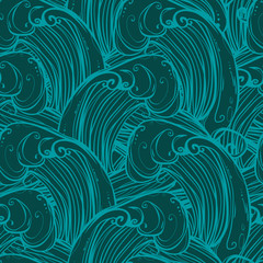 Seamless texture. Waves and curls. Repeated pattern. Abstract graphic background. Background for your blog.  Sea illustration.
