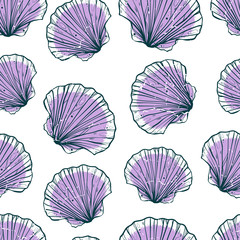 Seamless texture with shells. Marine theme. Repeated pattern. Background for your blog. Great textures for your design.