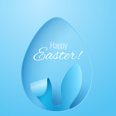 Vector Happy Easter Greeting Card with Color Paper Easter Ears on Blue Background