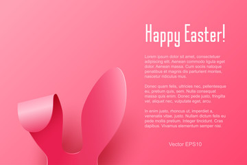 Vector Happy Easter Greeting Card with Color Paper Easter Ears on Pink  Background