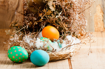 Colorful easter eggs close up
