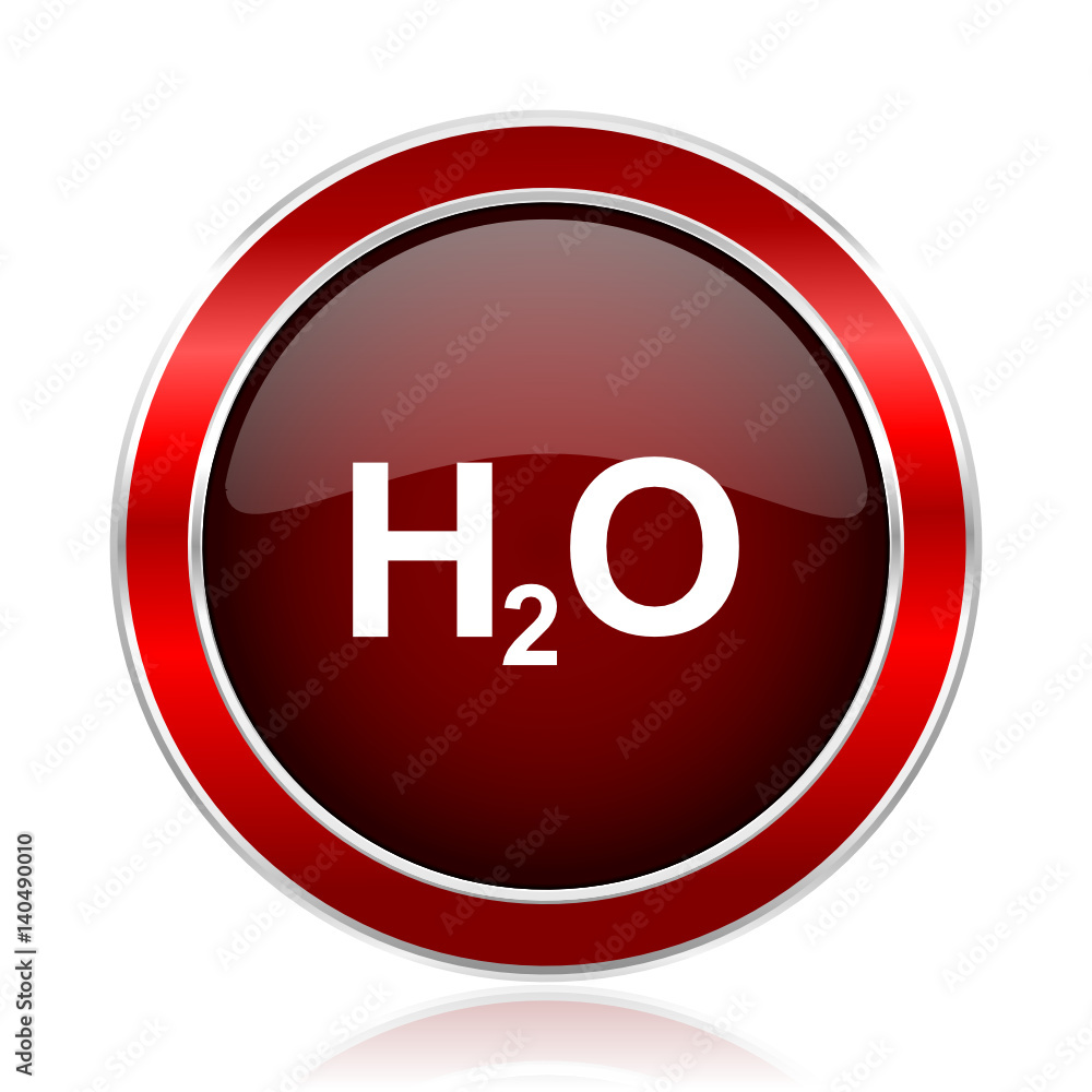 Poster h2o text red circle chrome border silver metallic vector icon