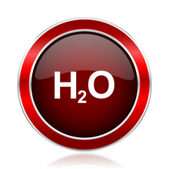 H2O text red circle chrome border silver metallic vector icon