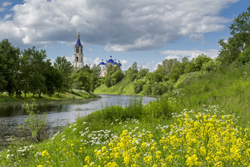 Russian landscape with Resurrection Cathedral, Kashin, Tver region