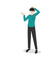 Man with virtual reality VR device cartoon character flat design vector