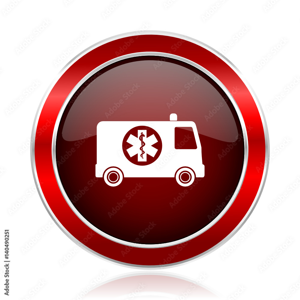 Poster Ambulance red round glossy vector web icon circle modern design chrome metal border abstract sign for smartphone applications