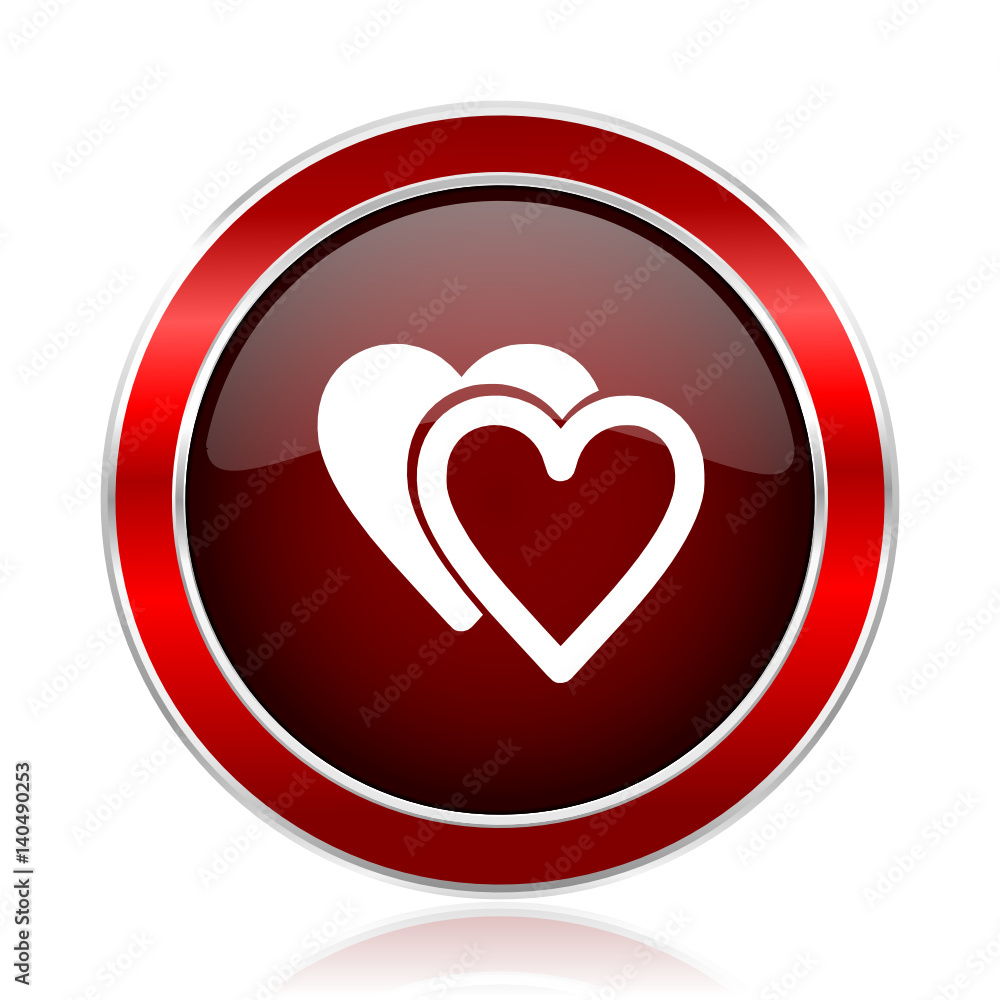 Poster Love red round glossy vector web icon circle modern design chrome metal border abstract sign for smartphone applications