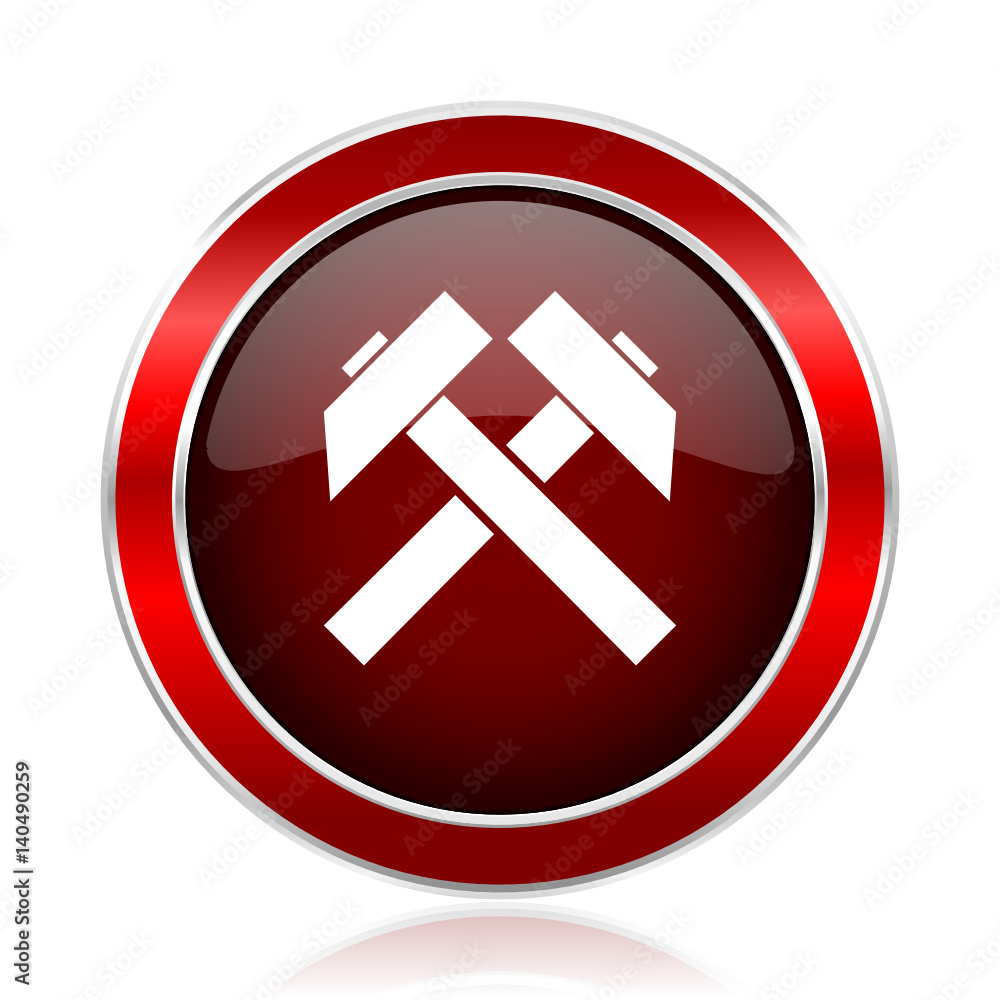 Poster Mining red round glossy vector web icon circle modern design chrome metal border abstract sign for smartphone applications