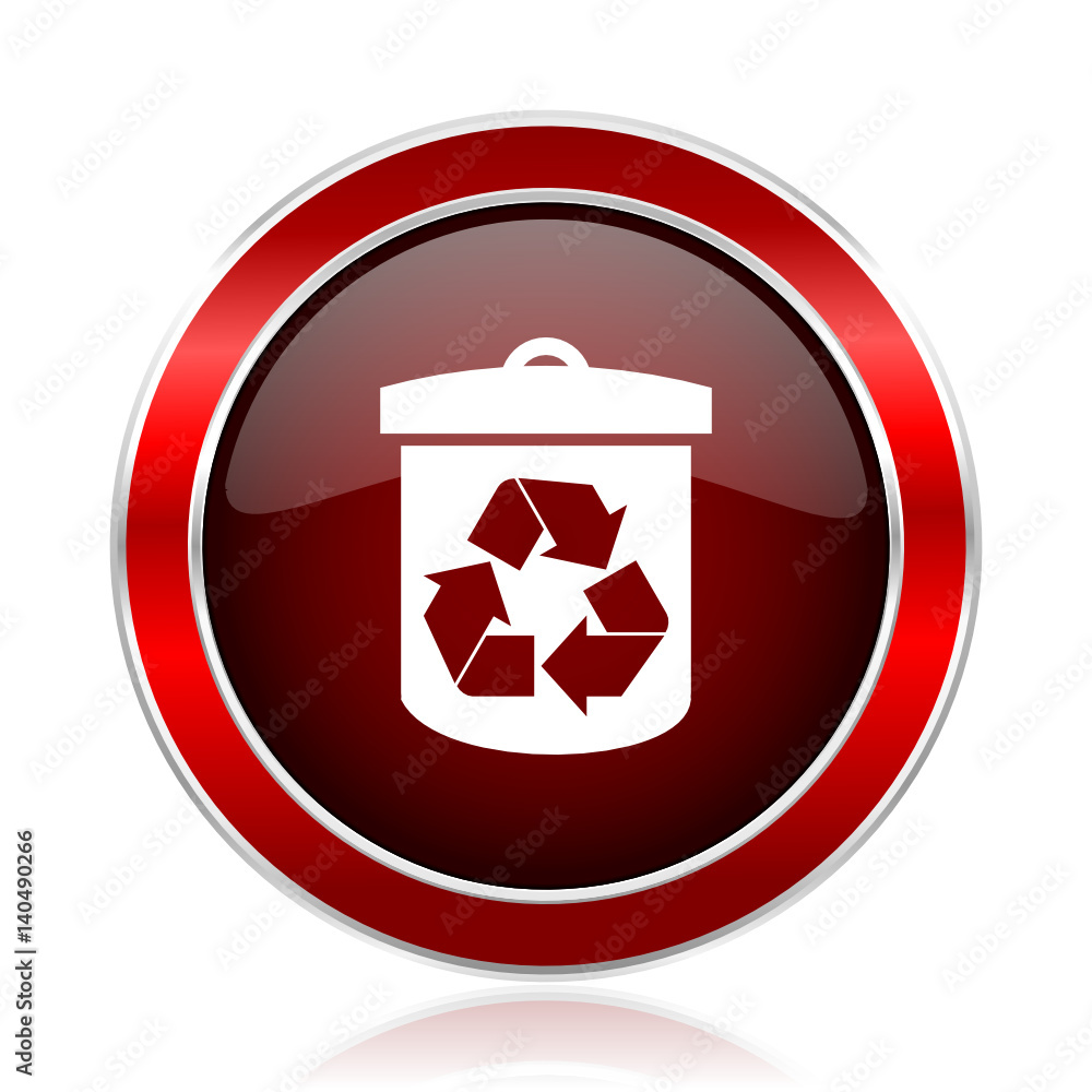 Leinwandbilder recycle red round glossy vector web icon circle modern design chrome metal border abstract sign for 
