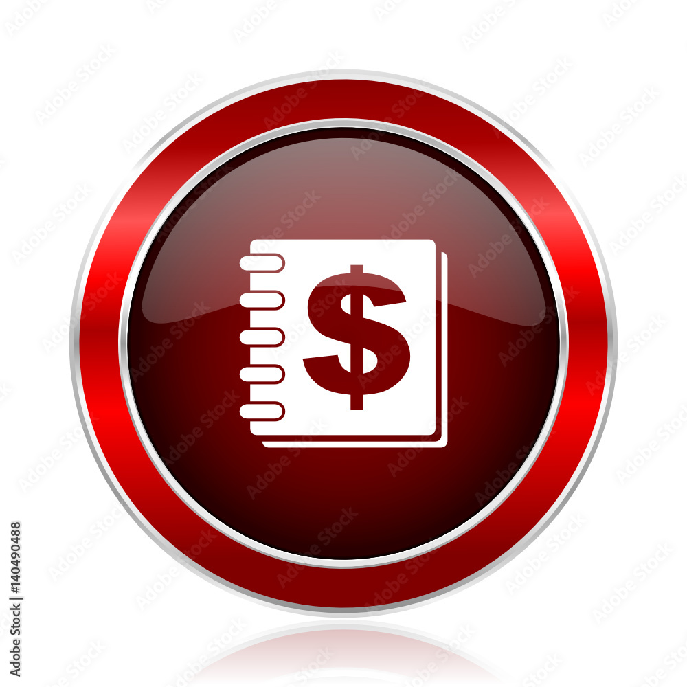 Poster money red round glossy metallic web and smartphone vector icon isolated on white background.