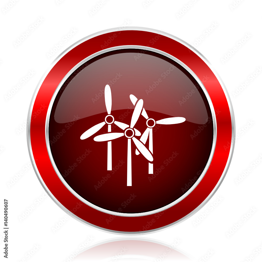 Poster Windmill red round glossy metallic web and smartphone vector icon isolated on white background.   
