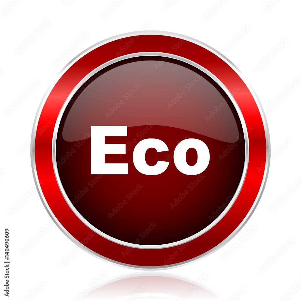 Poster Eco red round glossy metallic web and smartphone vector icon isolated on white background.   
