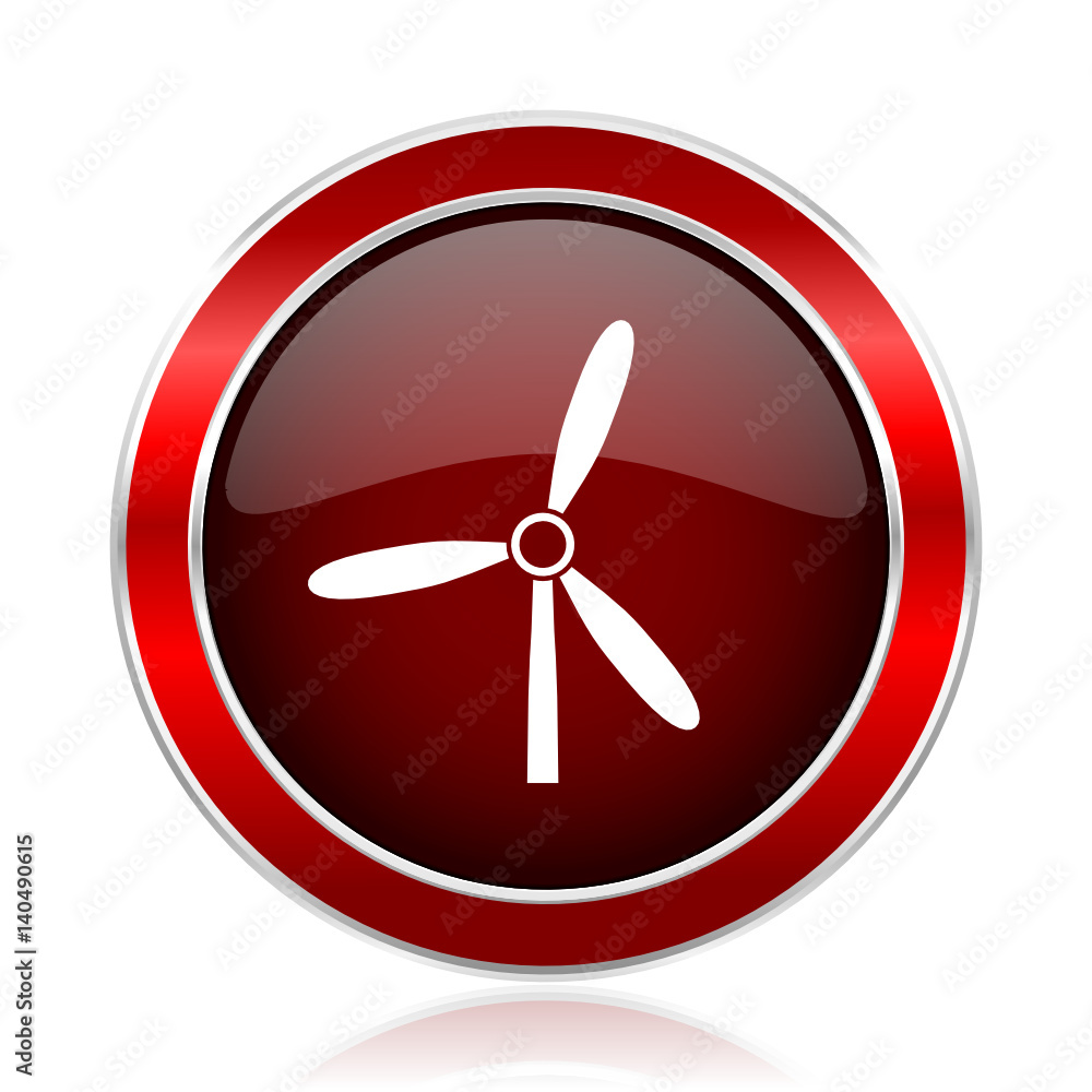 Poster Windmill red round glossy metallic web and smartphone vector icon isolated on white background.   
