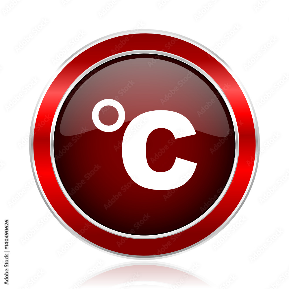 Aufkleber celsius red round glossy metallic web and smartphone vector icon isolated on white background.