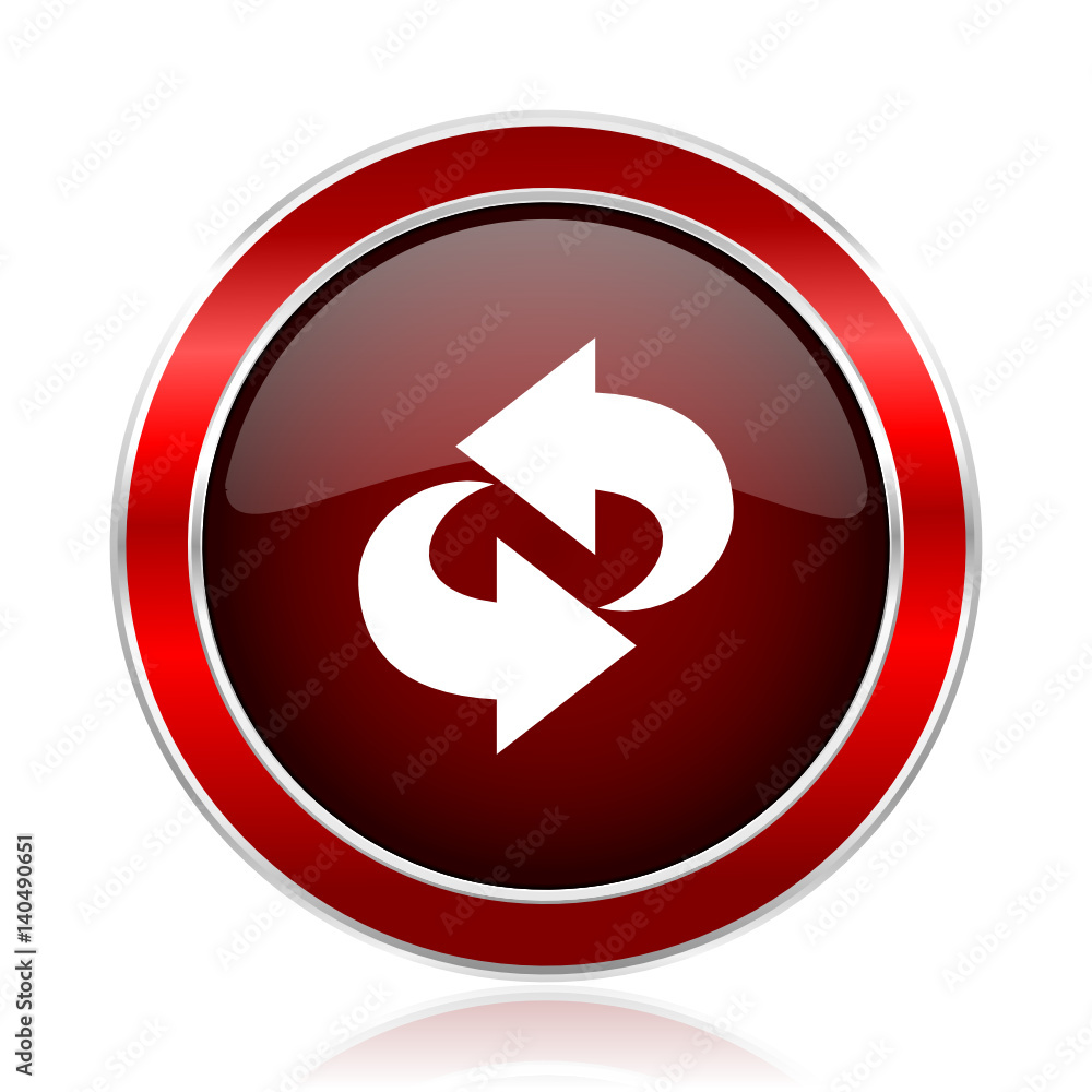 Aufkleber Rotation red round glossy metallic web and smartphone vector icon isolated on white background.    
