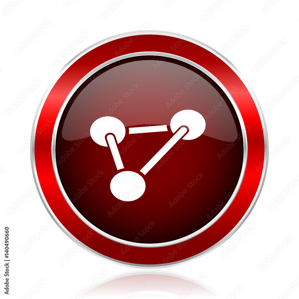 Poster chemistry red round glossy metallic web and smartphone vector icon isolated on white background.