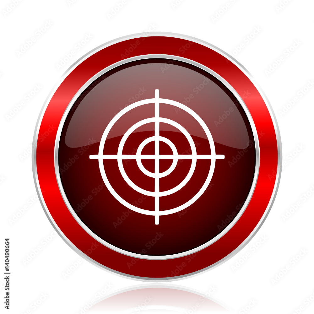 Aufkleber target red round glossy metallic web and smartphone vector icon isolated on white background.