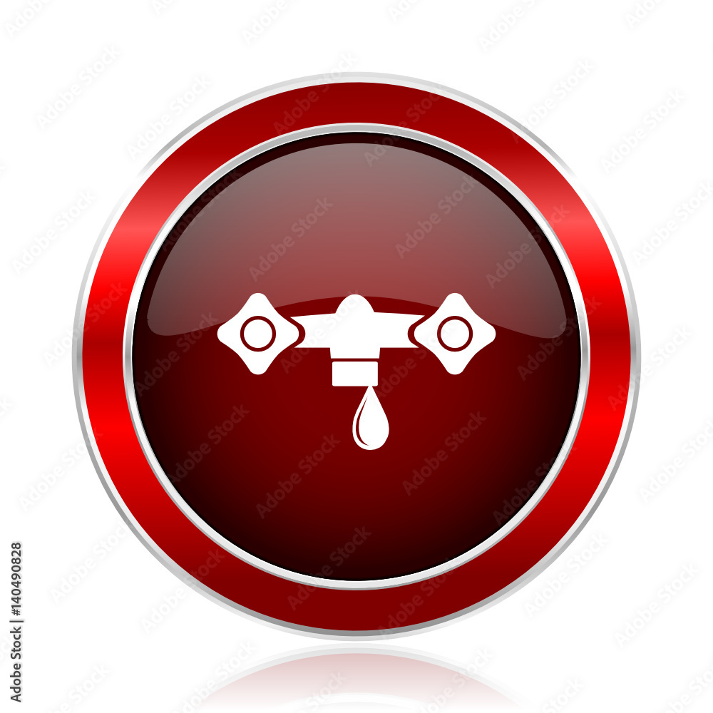 Poster water red round glossy metallic web and smartphone vector icon isolated on white background.