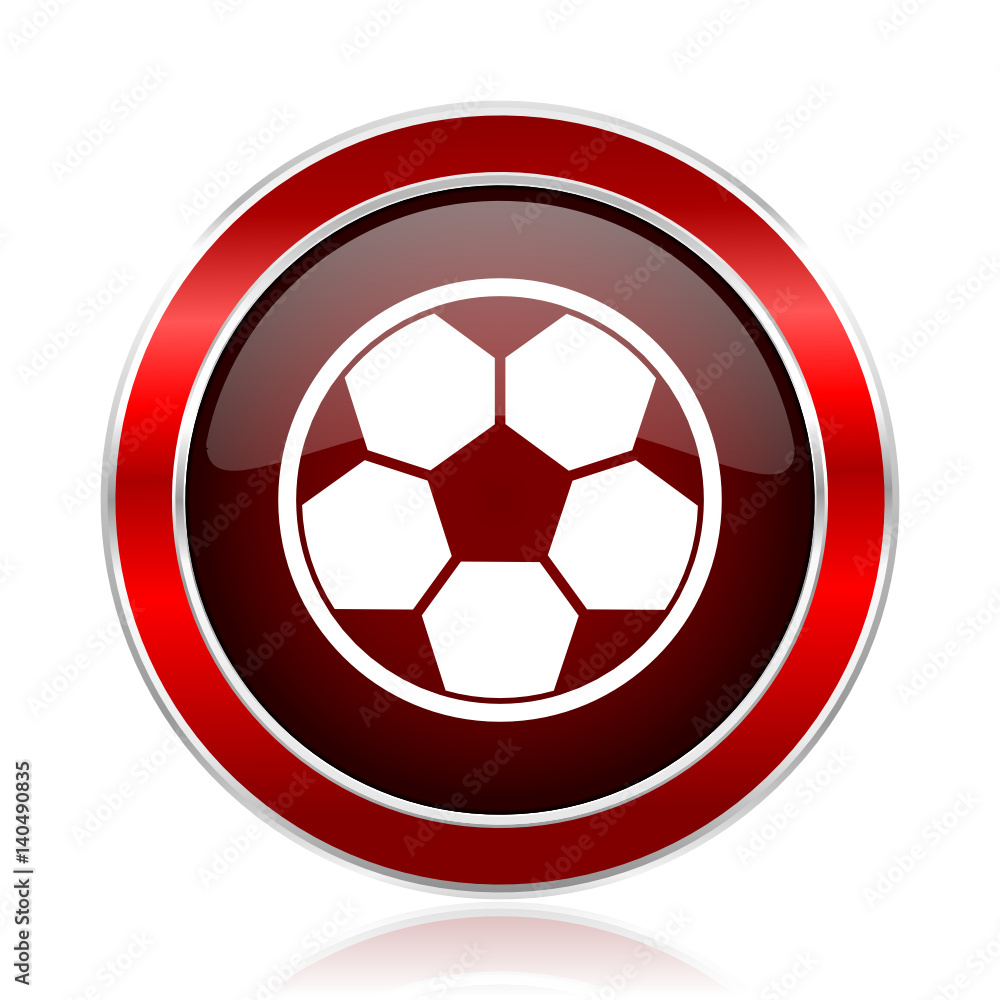 Poster Soccer red round glossy metallic web and smartphone vector icon isolated on white background.    
