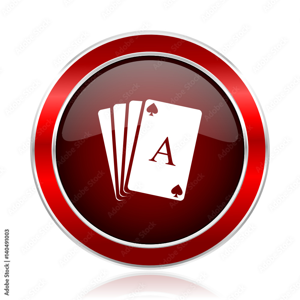 Poster card red round glossy metallic web and smartphone vector icon isolated on white background.