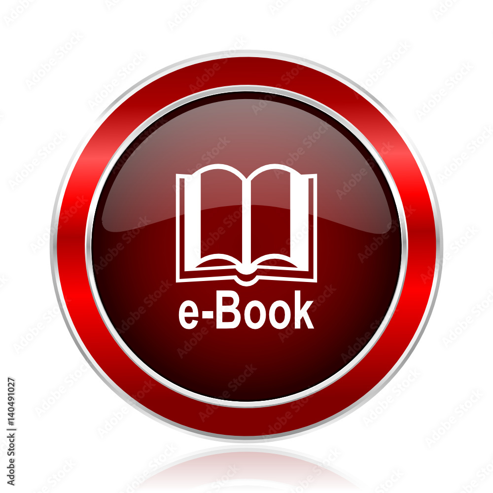 Aufkleber book red round glossy metallic web and smartphone vector icon isolated on white background.